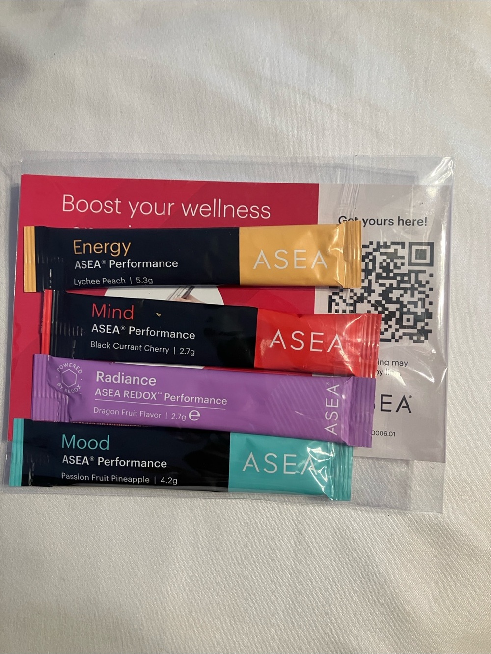 ASEA Performance Sticks in Yellow, Red, Purple, Teal, Travel samples powder 5/27